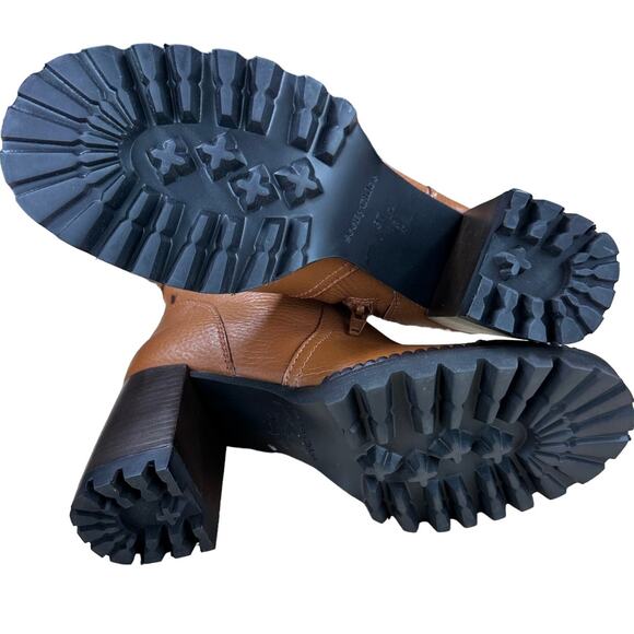 See By Chloe NWOB Lugg Sole Cognac Brown Leather Heeled Boots Size 37 (US 7) - Picture 9 of 10